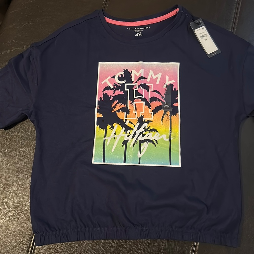 Girl tropical Timmy Hilfiger shirt. Scrunched bottom. Brand new